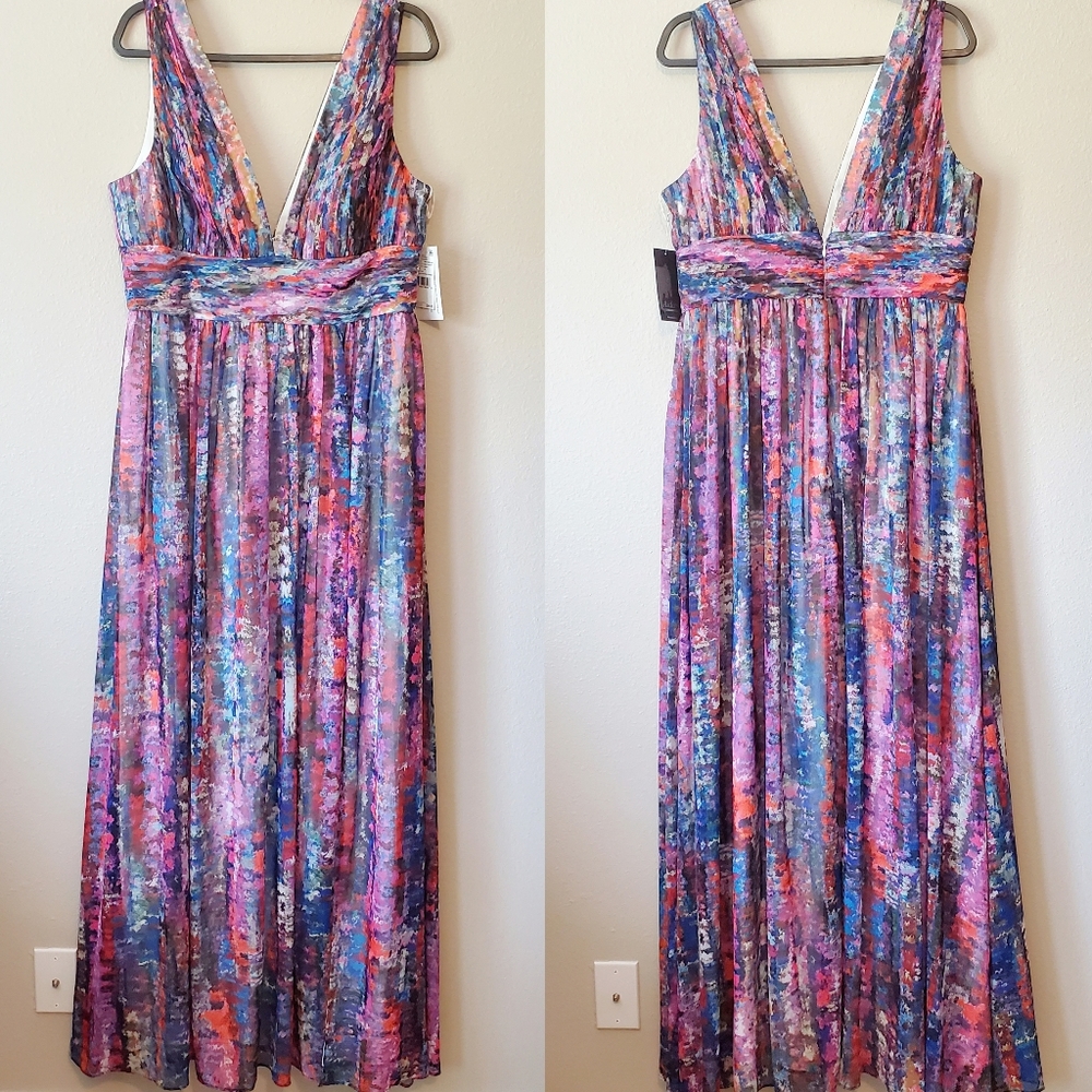 Aidan by Aidan Mattox Multicolor Floral Maxi Dress - Purple, Pink, Blue - Picture 5 of 10